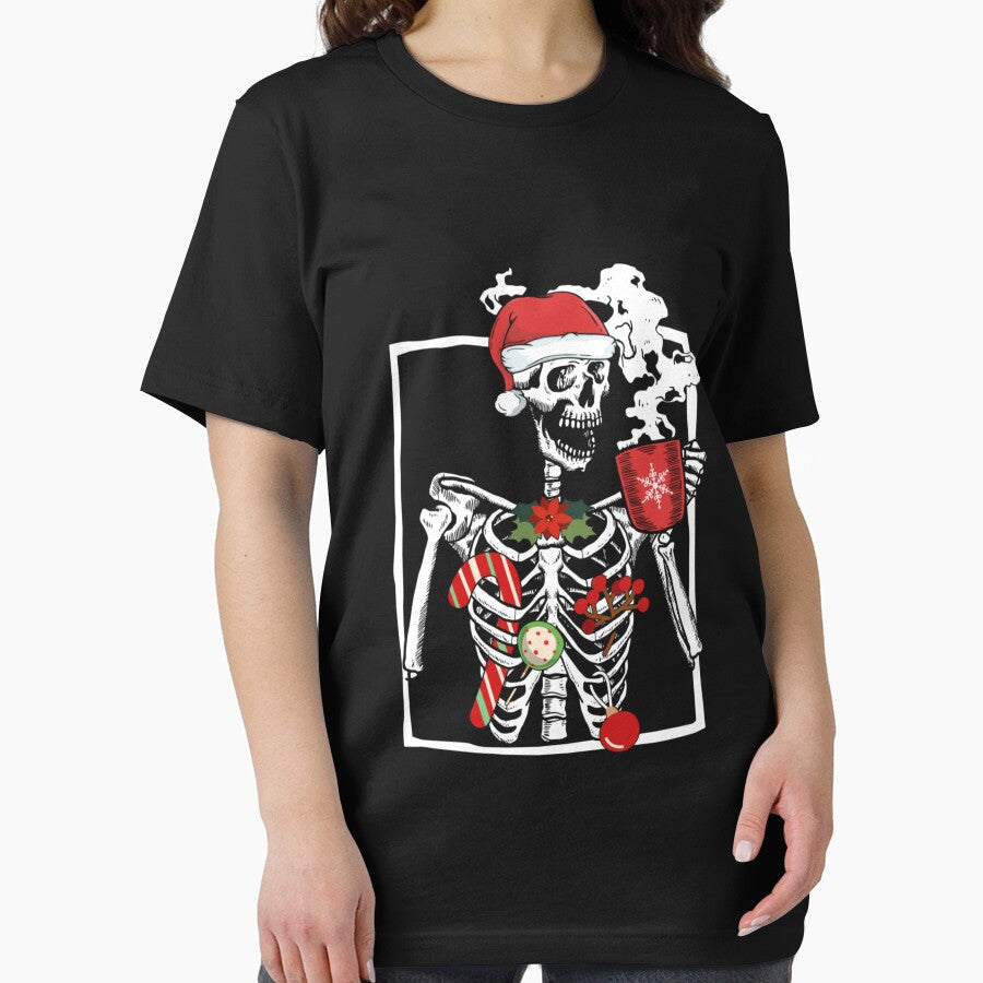 Smiling Skeleton Skull Drinking Coffee Latte Christmas Cafe by ChesterGolson