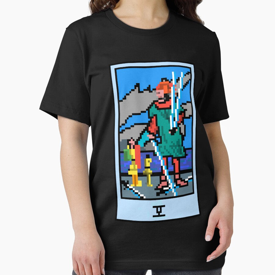 Wait, is this pixel art tarot? Black - Minor Arcana 'Five of Swords' (Design for T-shirt, stickers and other accessories) by Pixel Waite