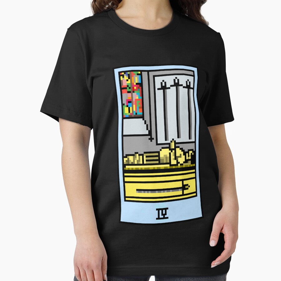Wait, is this pixel art tarot? Black - Minor Arcana 'Four of Swords' (Design for T-shirt, stickers and other accessories) by Pixel Waite