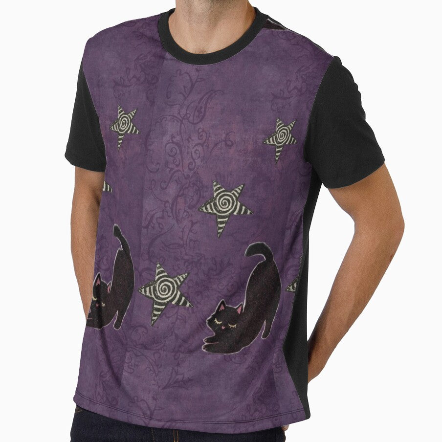 Purple whimsigoth cat and stars by BrontesWhimsyStore