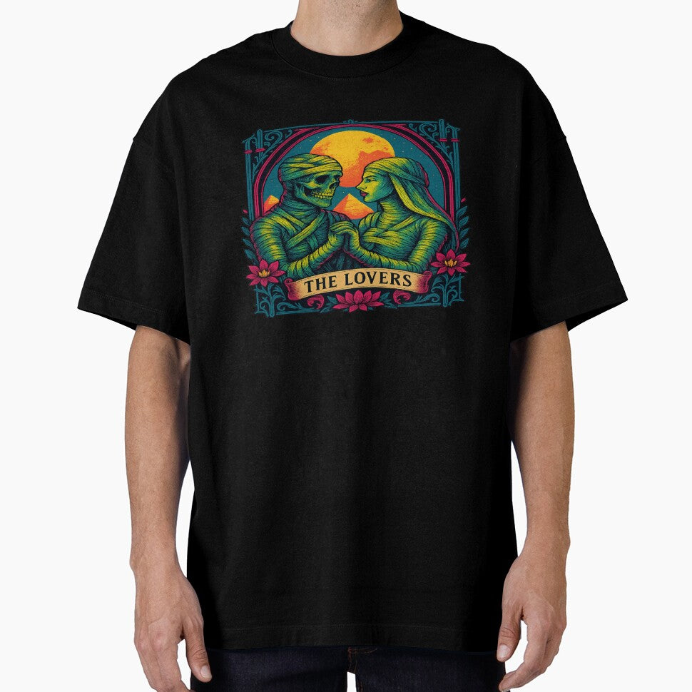 The Lovers Tarot Card – Gothic Mummy Couple Horror, Occult Egypt Graphic, Vintage Halloween Romance Gift by POD DYNASTY | Original Print On Demand T-Shirt Graphics