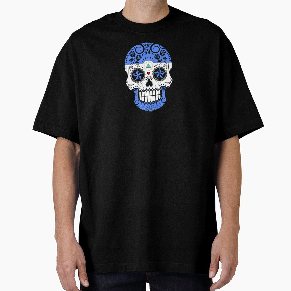 Sugar Skull with Roses and Flag of Nicaragua by JeffBartels