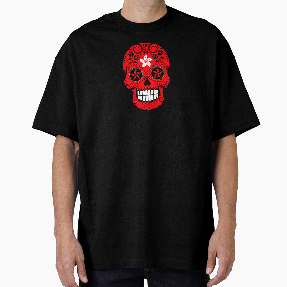 Sugar Skull with Roses and Flag of Hong Kong by JeffBartels