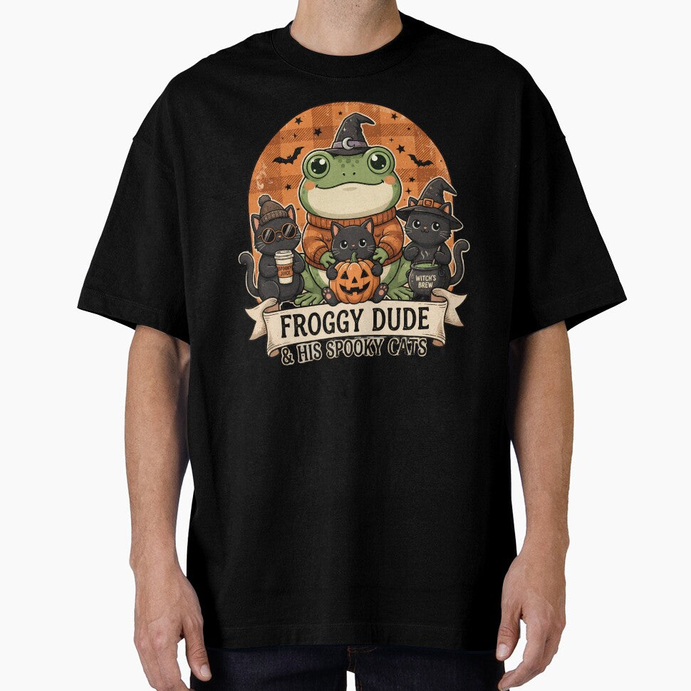 Froggy Dude and His Spooky Cats Cute Retro Fall Aesthetic Classic T-Shirt by Basma Designs | Retro, Kawaii Shirts & Stickers