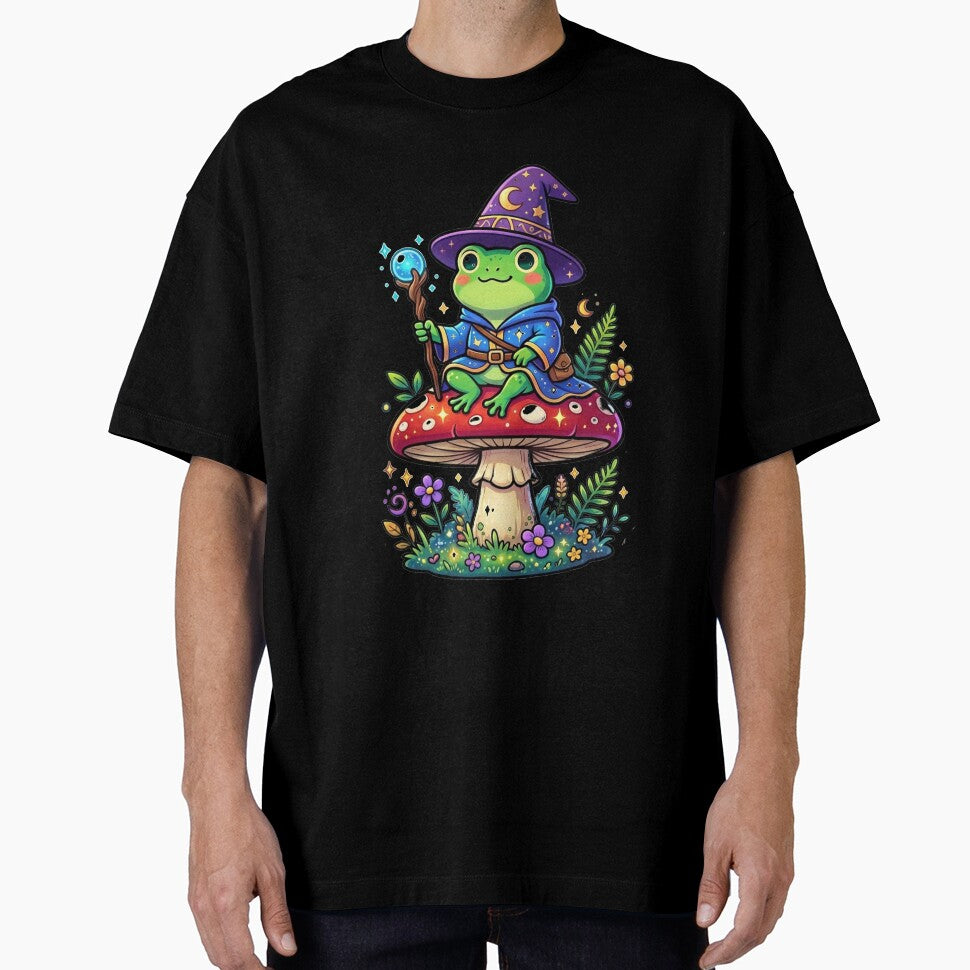 Frog Wizard cute Sitting on Mushroom – Kawaii Fantasy Magic Frog Sticker, Magical Frog Illustration by ArtsyExplorer