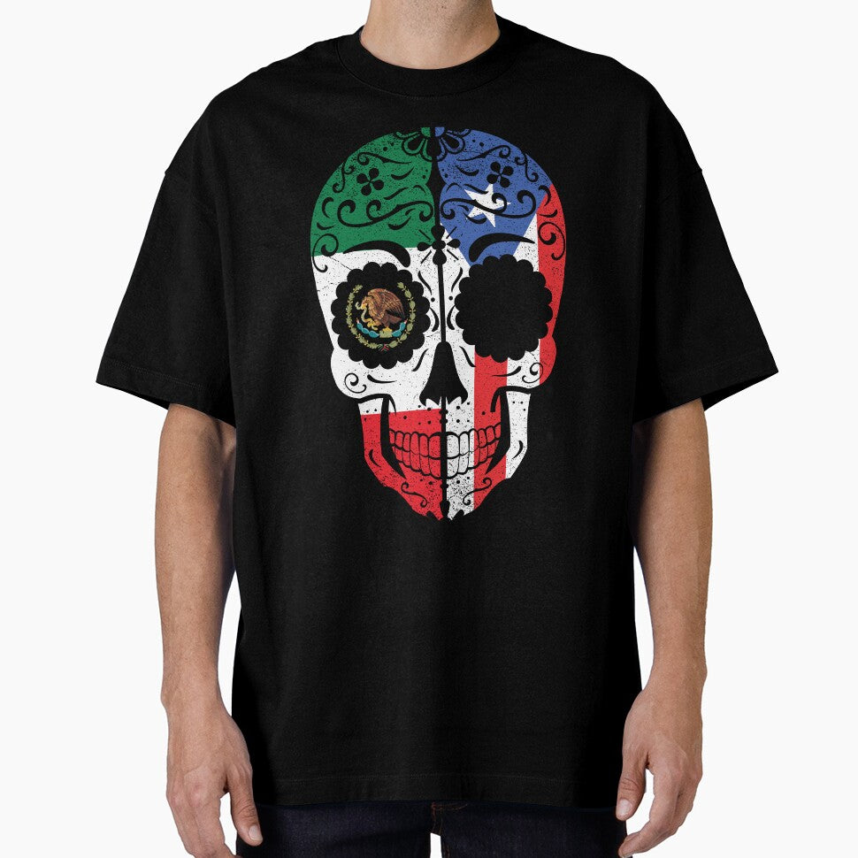 Mexican Puerto Rican Flag Sugar Skull by snickrdoodle
