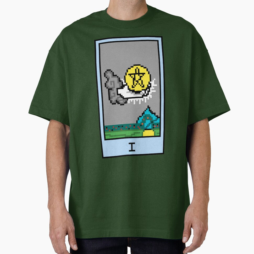 Wait, is this pixel art tarot? Green - Minor Arcana 'Ace of Pentacles' (Design for T-shirt, stickers and other accessories) by Pixel Waite