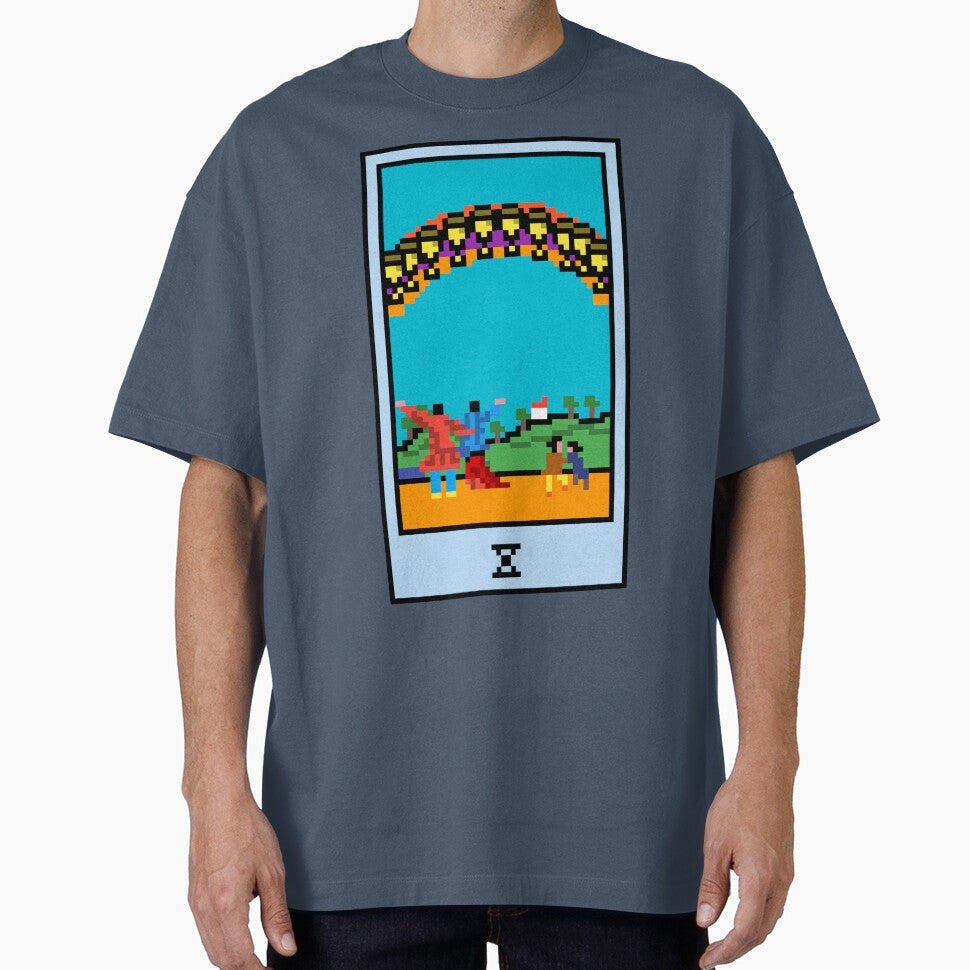 Wait, is this pixel art tarot? Blue - Minor Arcana 'Ten of Cups' (Design for T-shirt, stickers and other accessories) by Pixel Waite