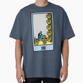 Wait, is this pixel art tarot? Blue - Minor Arcana 'Eight  of Pentacles' (Design for T-shirt, stickers and other accessories) by Pixel Waite