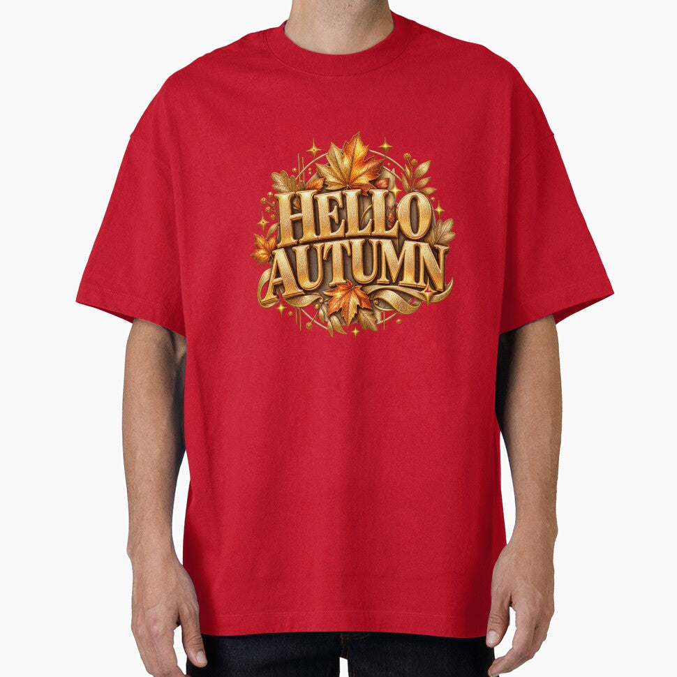 Hello Autumn - Golden Vintage Leaves & Typography by TatyanaArt