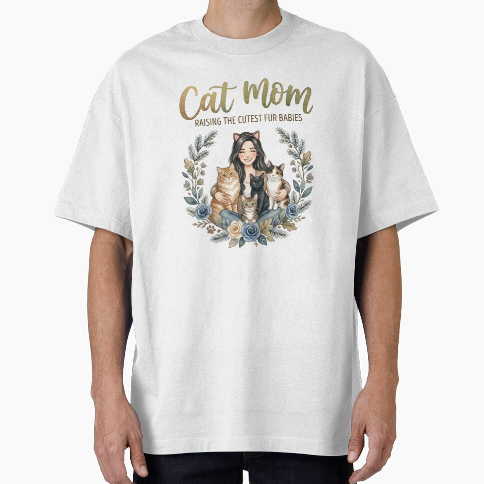 Cat Mom PNG Design | Raising the Cutest Fur Babies | Watercolor Boho Cat Mom Art by CUTE & FUN CREATIONS
