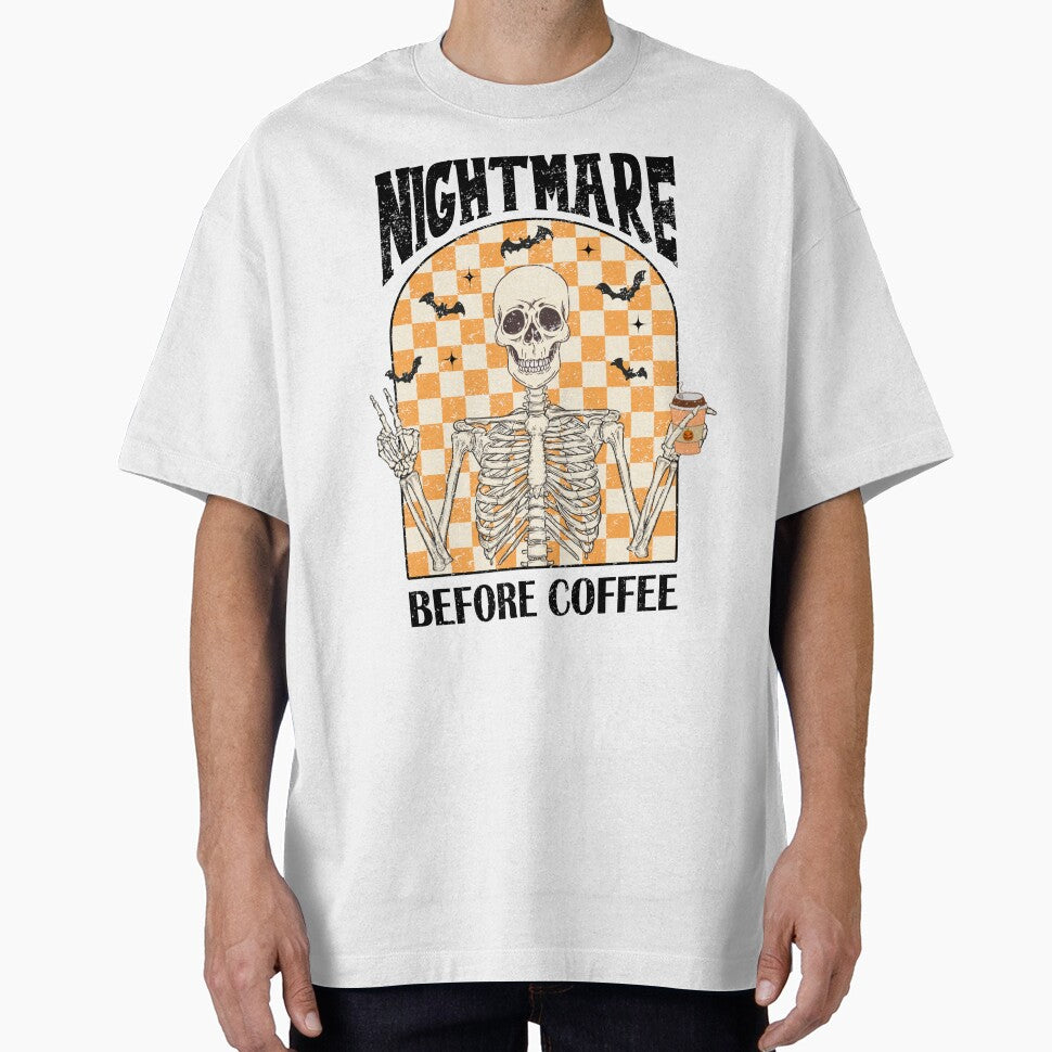 "Nightmare Before Coffee" Retro Skeleton Drinking Coffee by FlawlessSeams
