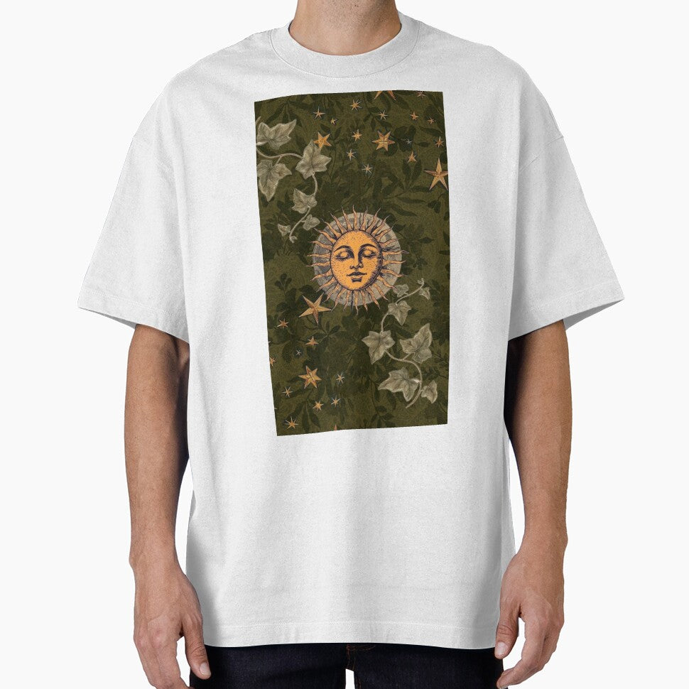 90s Whimsigoth Celestial Sun & Stars | Moody Olive Green Botanical Aesthetic by BrontesWhimsyStore