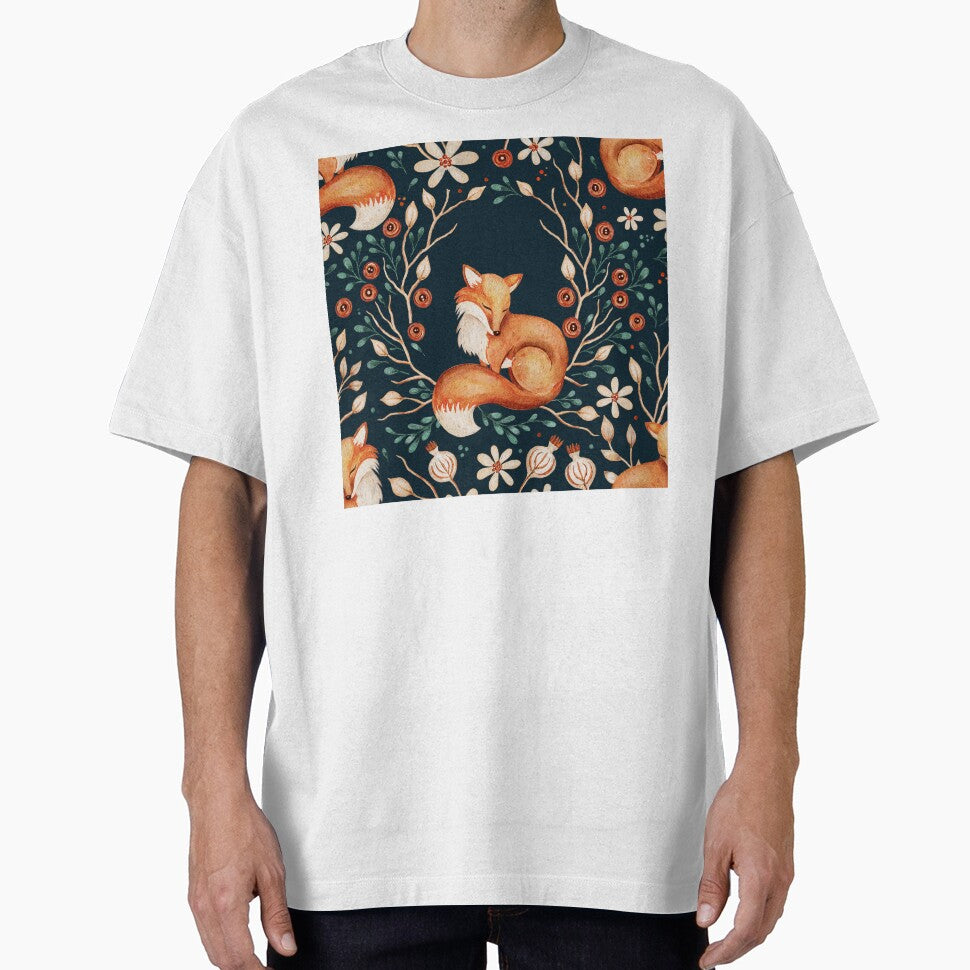 Dark Watercolour Autumn Fox Pattern – Forestcore Florals and Berries by smeraldosecrets