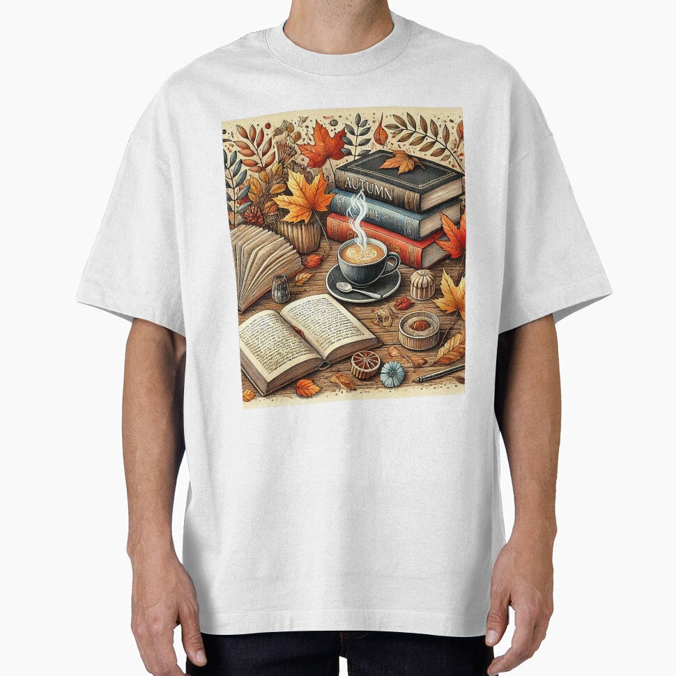 Cozy Autumn Collage Falling Leaves Books Steaming Coffee by MolliesBoutique