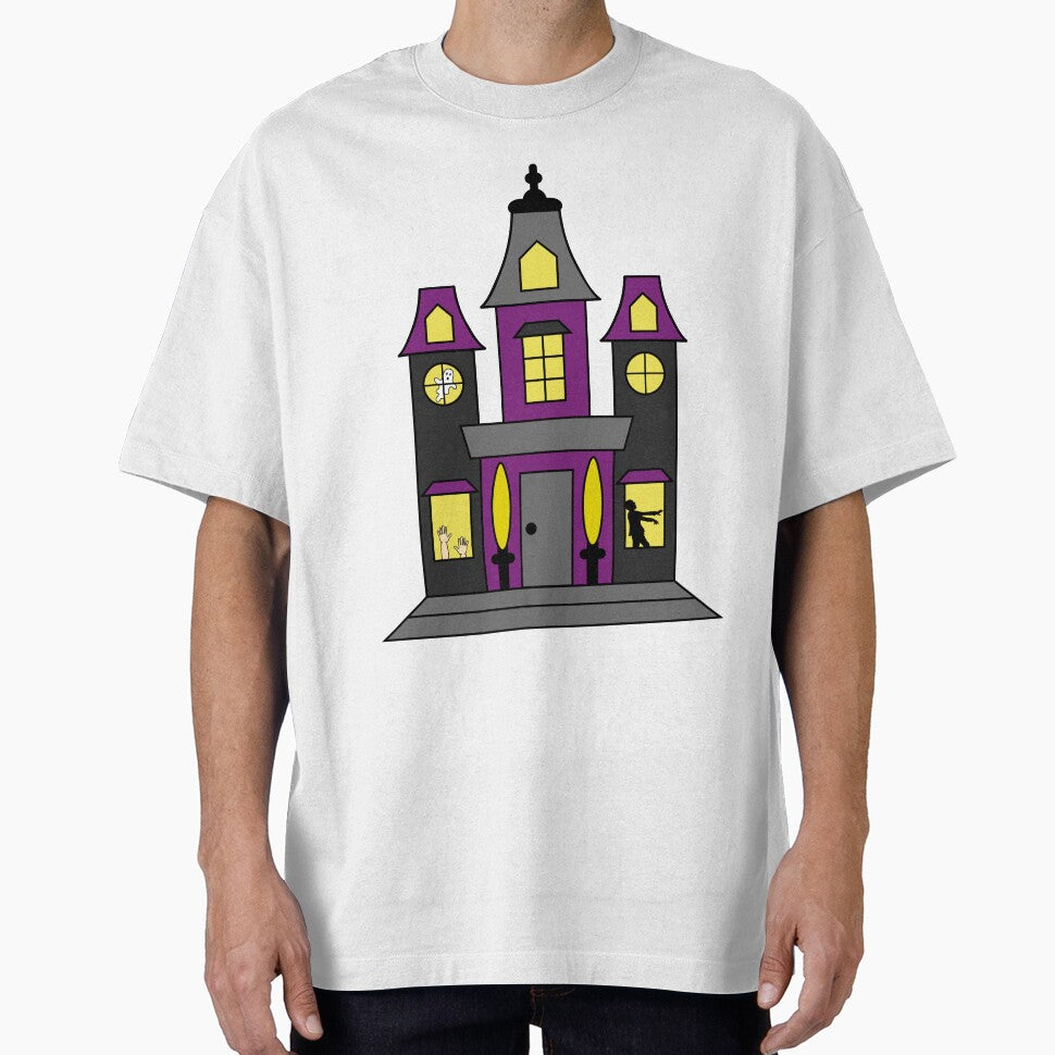 Purple and Black Halloween Haunted House with Ghost, Zombie, & Hands by PLLDesigns