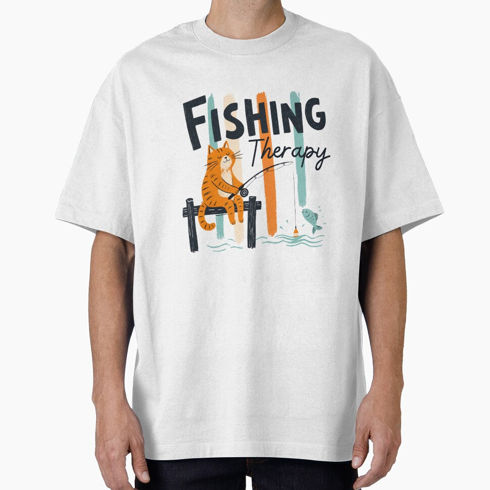Fishing Therapy Cat | Cute Retro Fishing Cat Design for Anglers & Cat Lovers by GroveLaneCreative