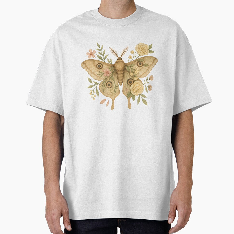 Vintage Floral Moth – Golden Wings with Roses and Blossoms by Zee's Whimsical Wonders