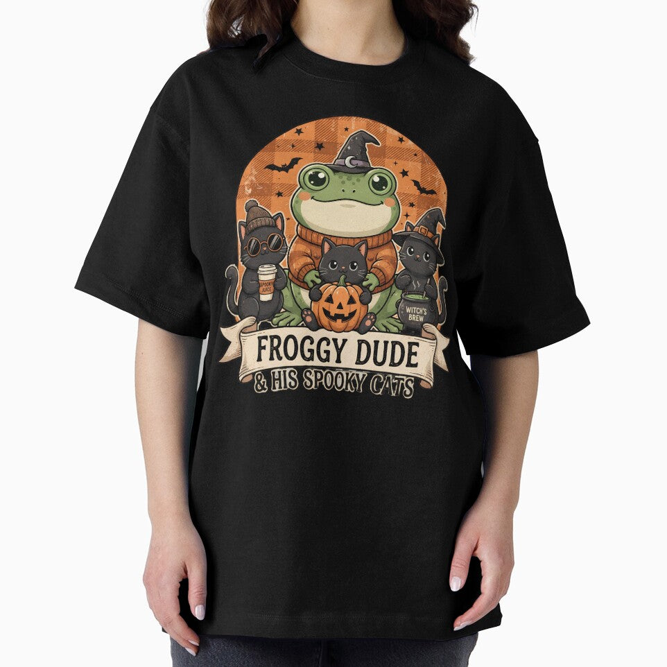 Froggy Dude and His Spooky Cats Cute Retro Fall Aesthetic Classic T-Shirt by Basma Designs | Retro, Kawaii Shirts & Stickers