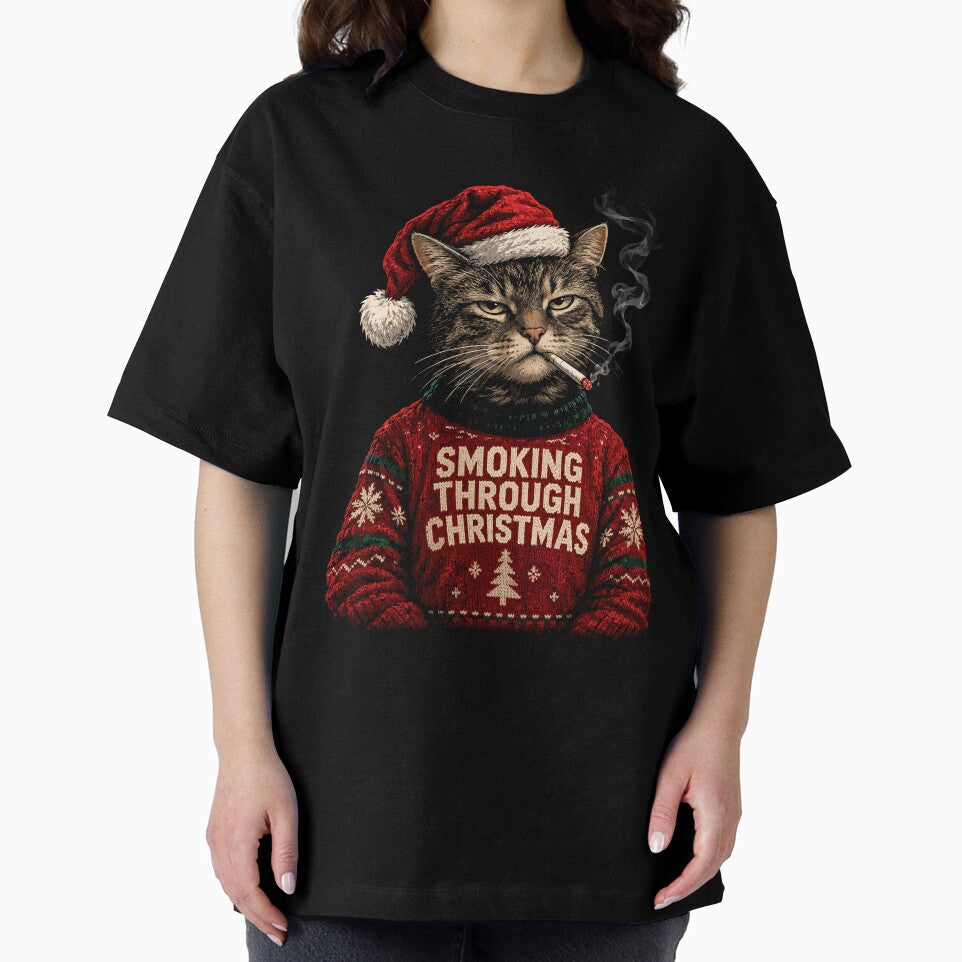 Merry Christmas Cat Smoking Funny Christmas Cat Holiday Gift by mraihan