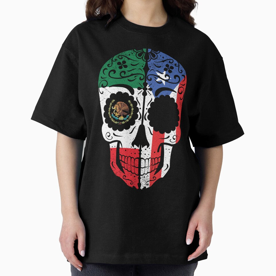 Mexican Puerto Rican Flag Sugar Skull by snickrdoodle