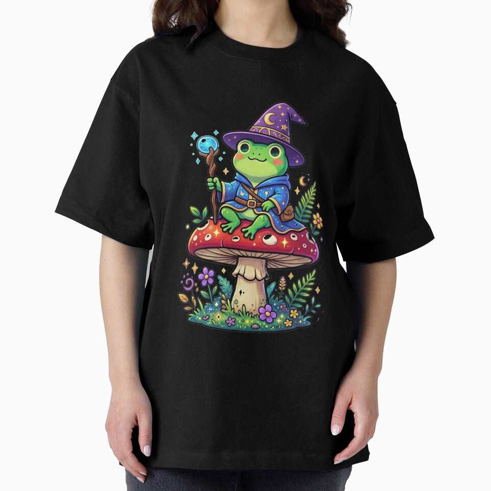 Frog Wizard cute Sitting on Mushroom – Kawaii Fantasy Magic Frog Sticker, Magical Frog Illustration by ArtsyExplorer