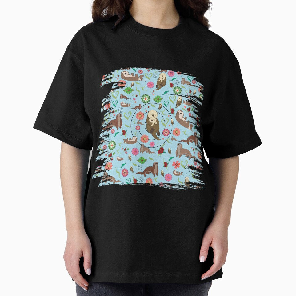 Sea Otters pattern in blue amazing sea otters Art by kalimiro
