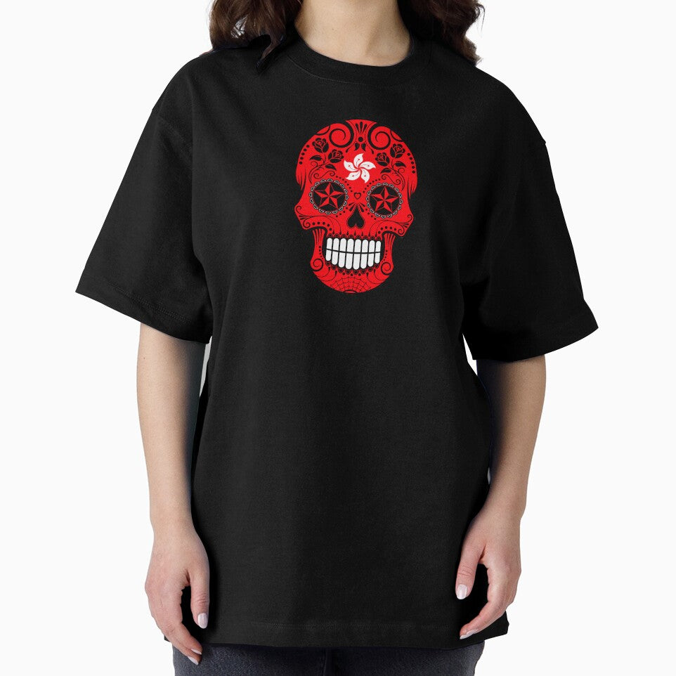 Sugar Skull with Roses and Flag of Hong Kong by JeffBartels