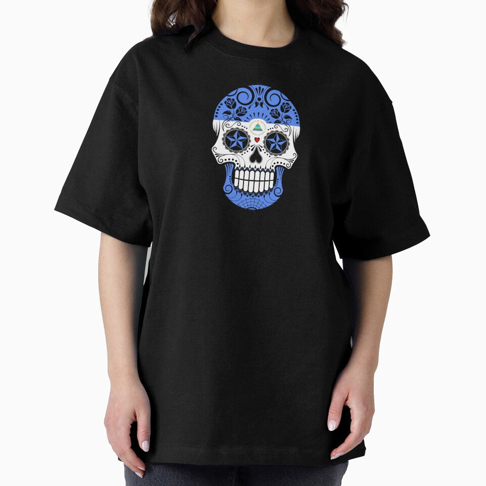 Sugar Skull with Roses and Flag of Nicaragua by JeffBartels
