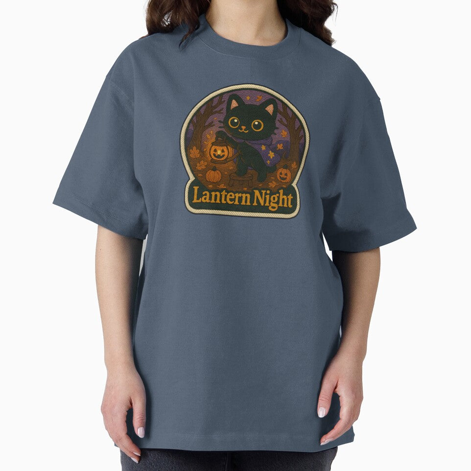 Halloween Cat Lantern Night Embroidery | Cute Black Cat with Jack-o’-Lantern by Nuist25