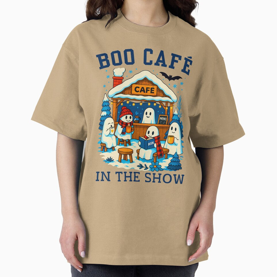 Boo Café Ghosts Winter Coffee Shop | Cute Halloween Cozy Design by DEEMAK