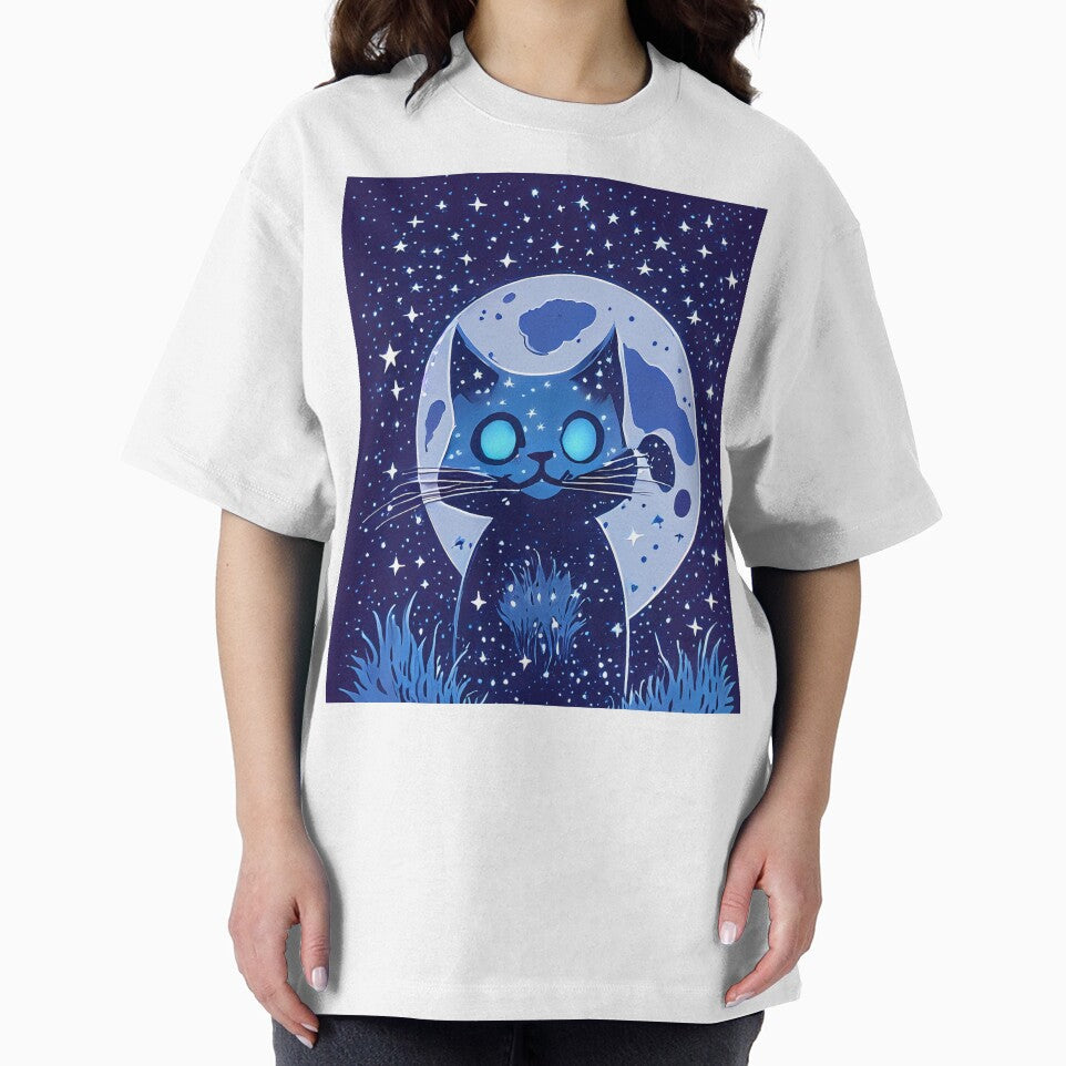 Moon Cat - Cute Cosmic Black Cat Illustration by TitiaDesign