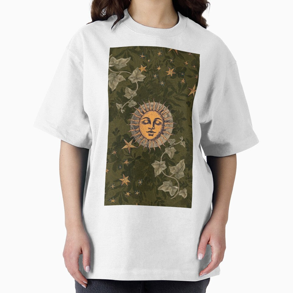 90s Whimsigoth Celestial Sun & Stars | Moody Olive Green Botanical Aesthetic by BrontesWhimsyStore