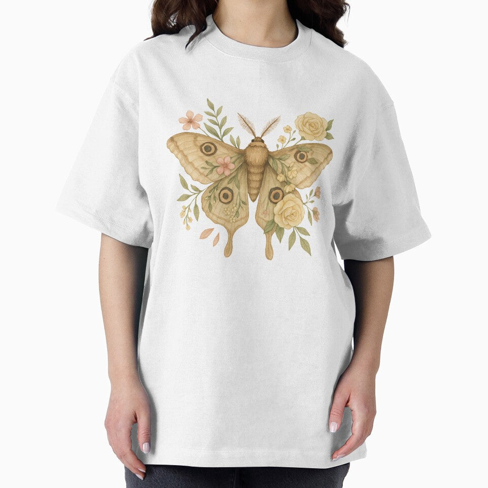 Vintage Floral Moth – Golden Wings with Roses and Blossoms by Zee's Whimsical Wonders
