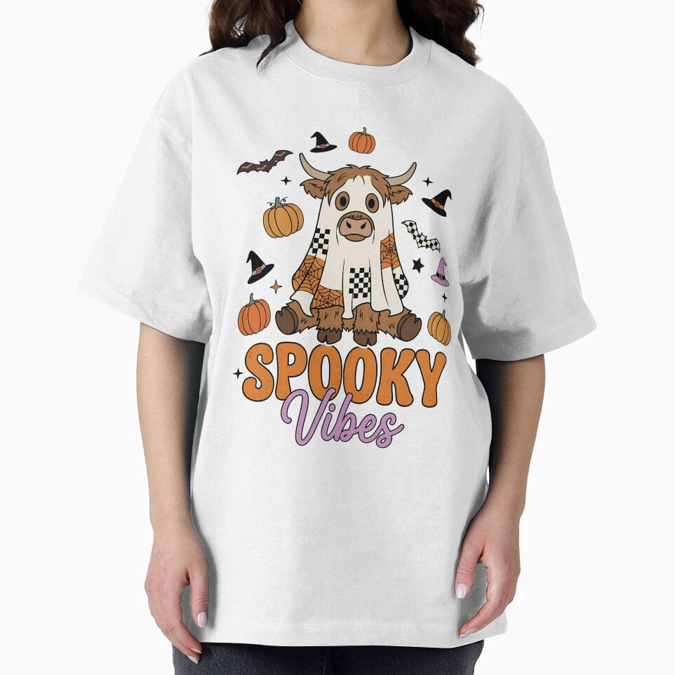 Spooky Vibes Cute Ghost Highland Cow Halloween by KroghDs