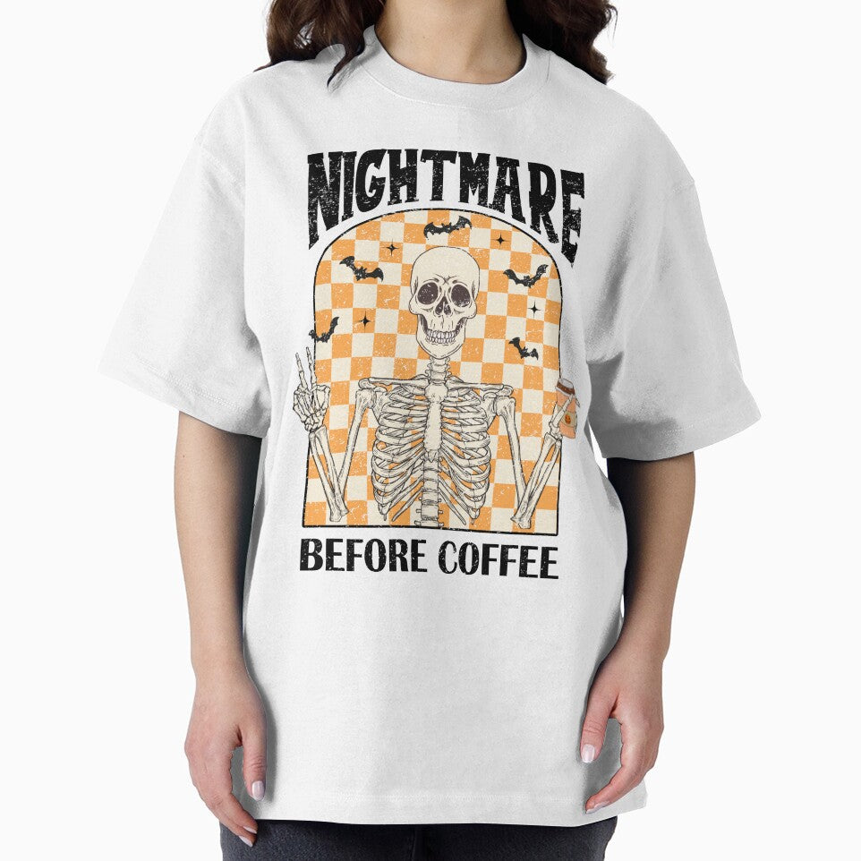 "Nightmare Before Coffee" Retro Skeleton Drinking Coffee by FlawlessSeams