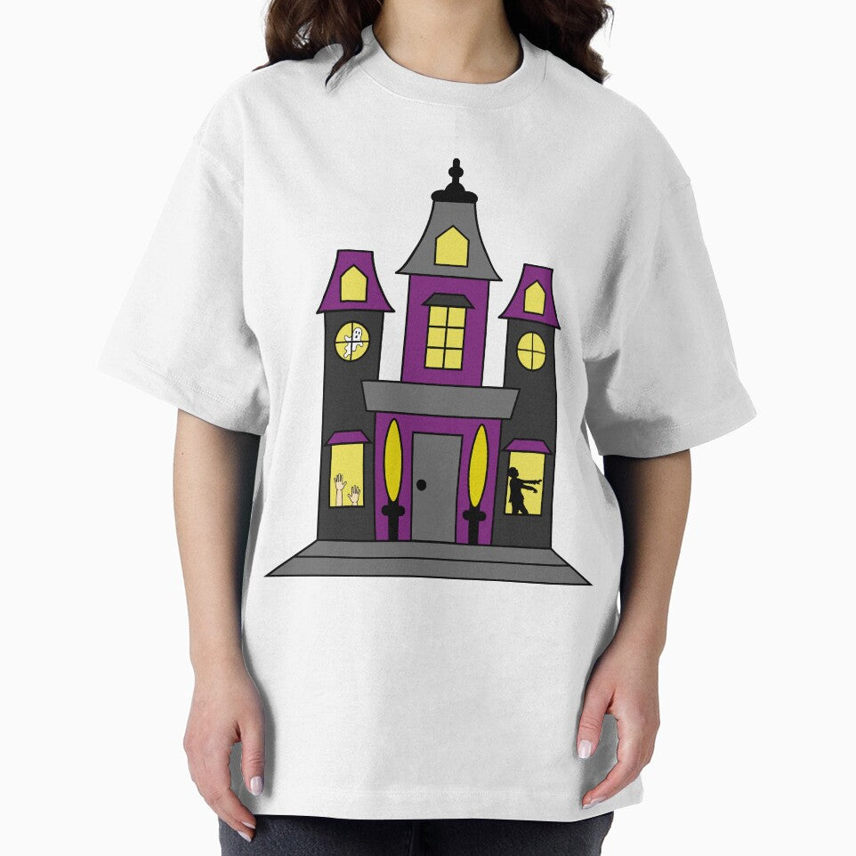 Purple and Black Halloween Haunted House with Ghost, Zombie, & Hands by PLLDesigns