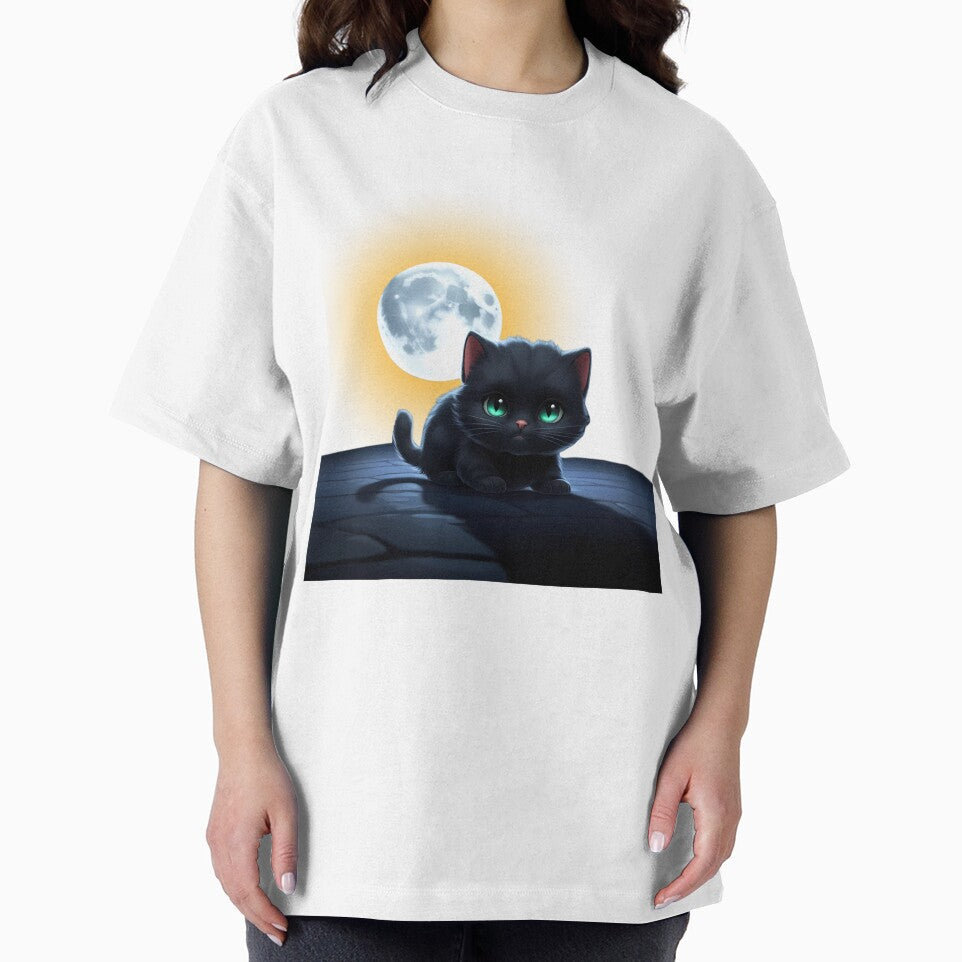 Sneaky Black Kitten in Moon Night by Angellacelin