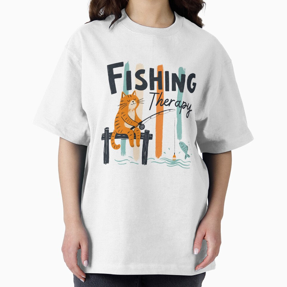 Fishing Therapy Cat | Cute Retro Fishing Cat Design for Anglers & Cat Lovers by GroveLaneCreative