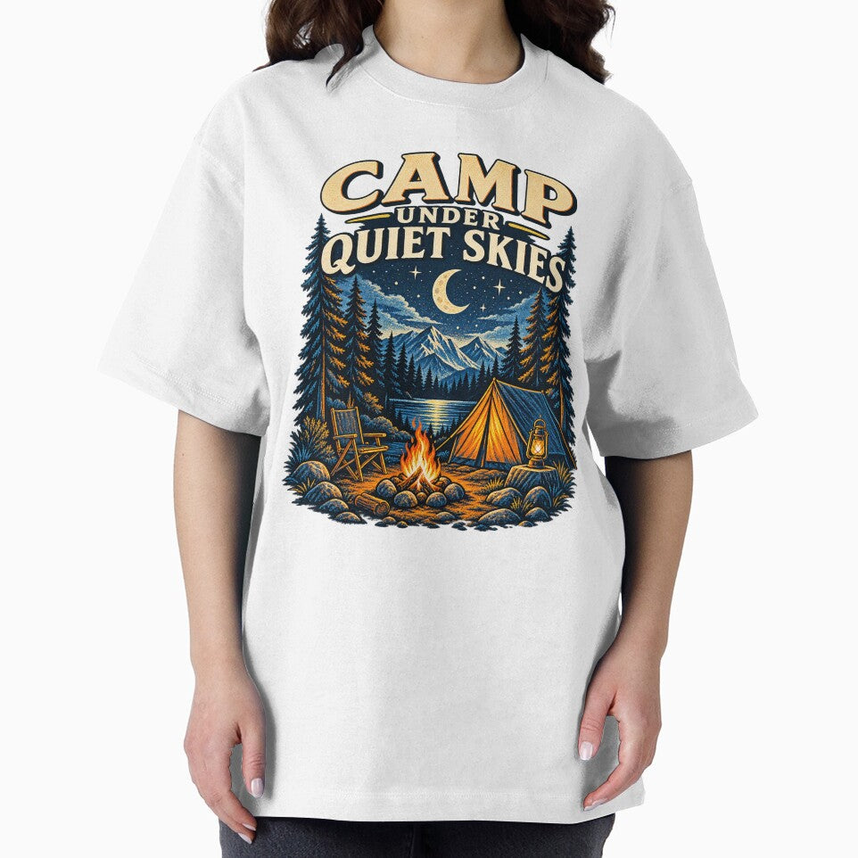 Camp Under Quiet Skies Night Camping T-Shirt by Bold Habit Co.