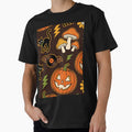 Retro 70s Halloween Groove — Jack-o-Lantern Black Cat Mushroom Vinyl Bat Seamless Pattern by Amplify-n-Co