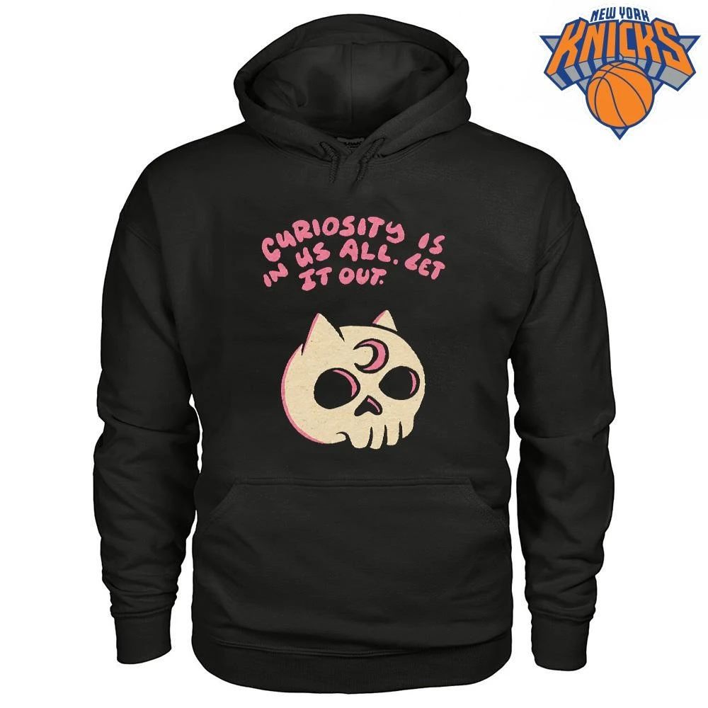 Curiosity Is In Us All Let It Out Cat Skull Pink Crescent Moon Aesthetic Shirt (1) Unisex