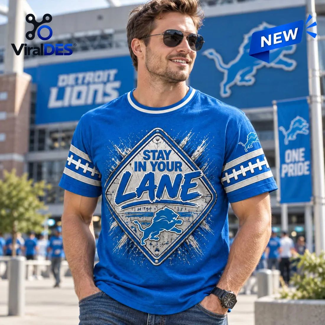 Detroit Lions Logo Football Street Sign T-Shirt