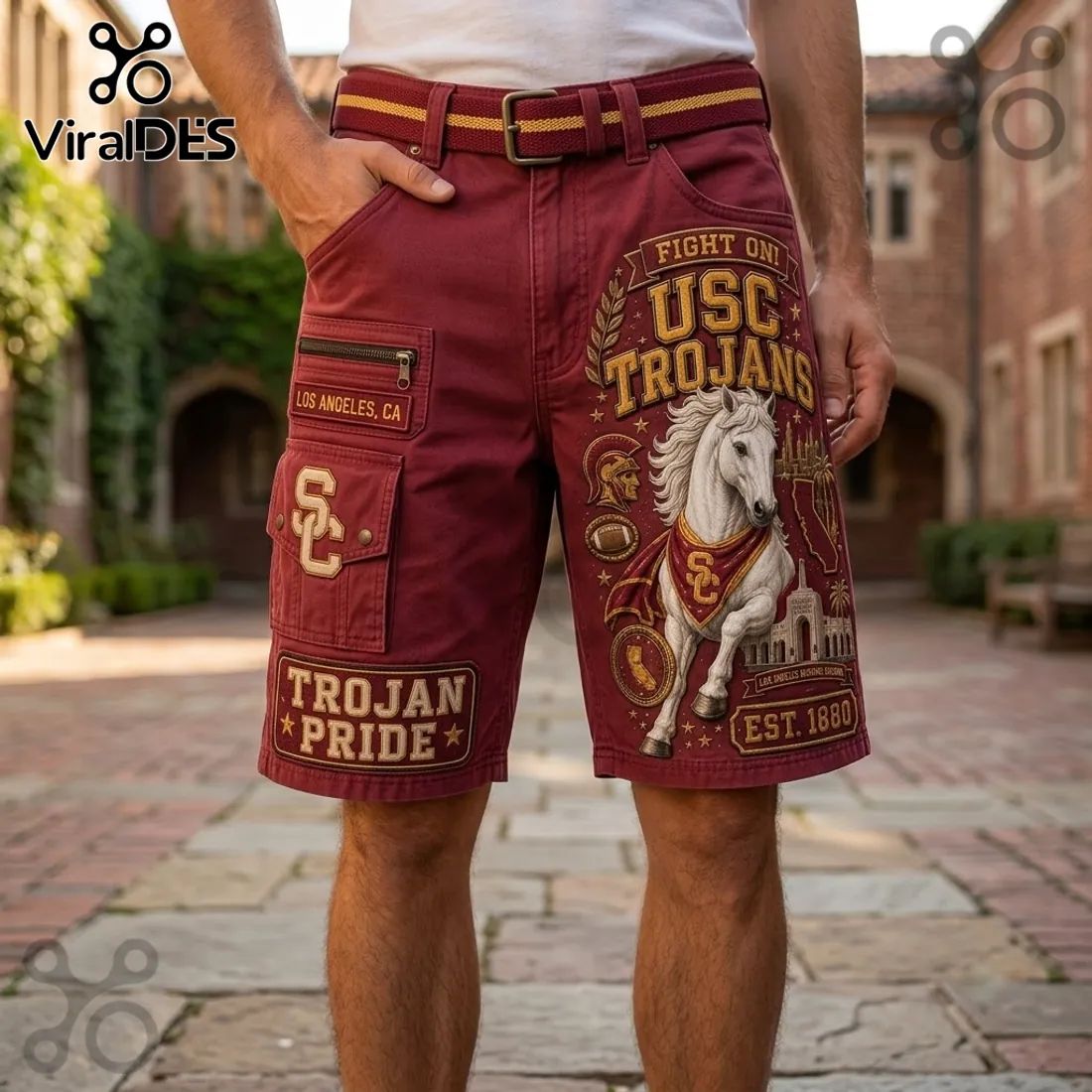 USC Trojans Red Mascot Cargo Casual Shorts