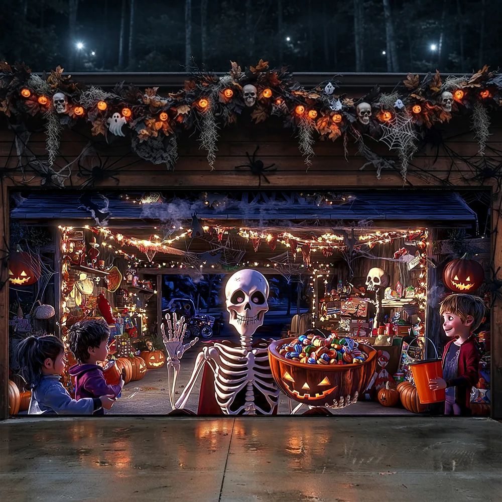 Skeleton’s Trick-or-Treat Party Halloween Garage Door Banner