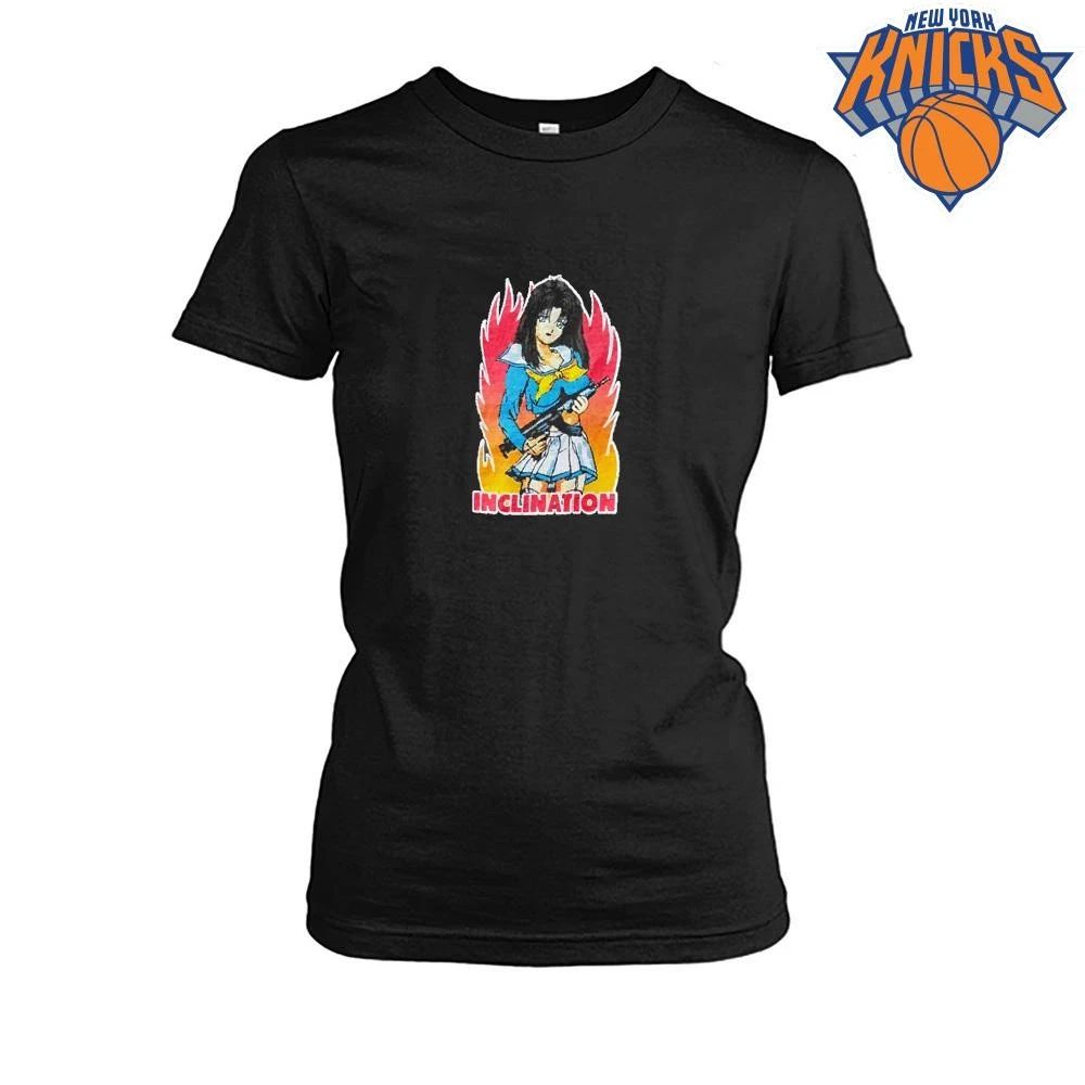 Inclination Anime Girl With Weapon On Fire Graphic Shirt Unisex
