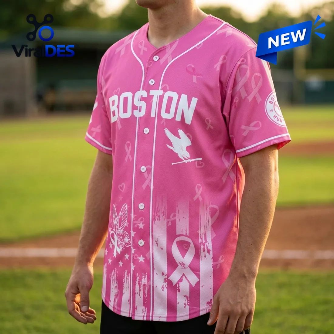 WPBL Boston Hunters Breast Cancer Awareness Ribbon Baseball Jersey