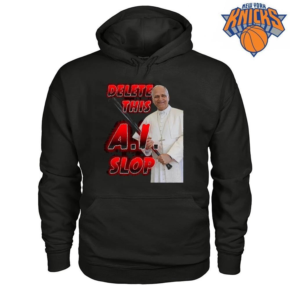 Delete This AI Slop Pope Holding Baseball Bat Funny Meme Shirt Unisex