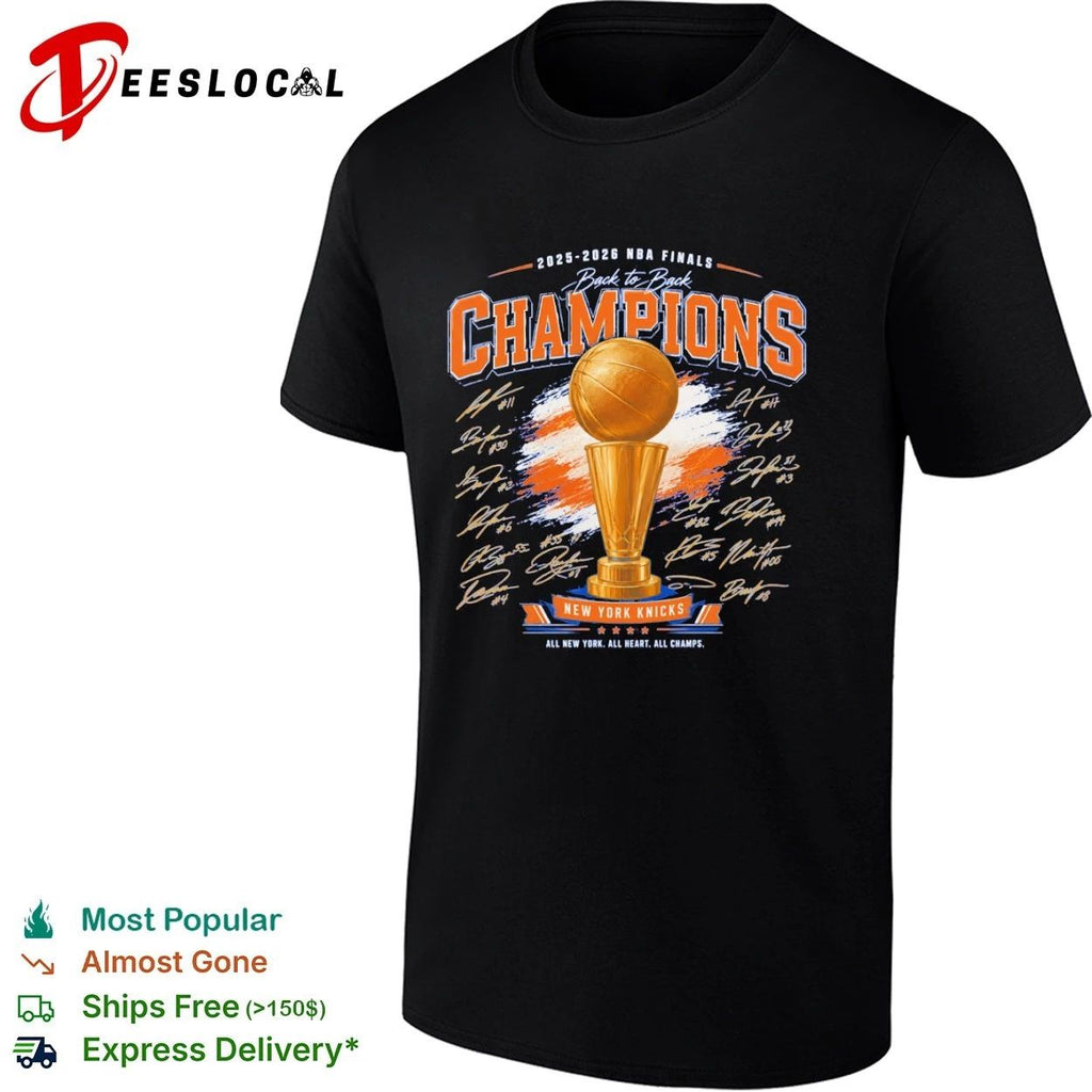 2025-2026 NBA Finals Back to Back Champions NY Knicks Trophy Signature Art Unisex