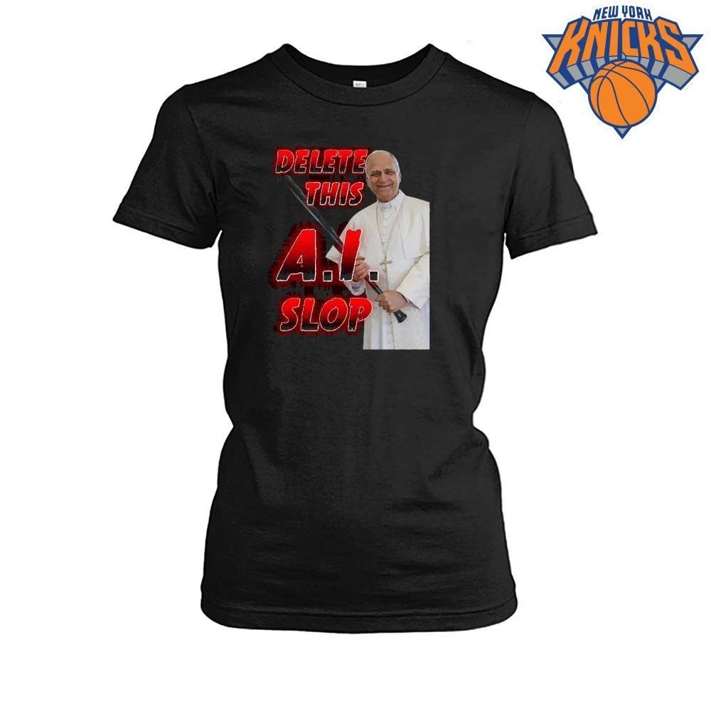 Delete This AI Slop Pope Holding Baseball Bat Funny Meme Shirt Unisex